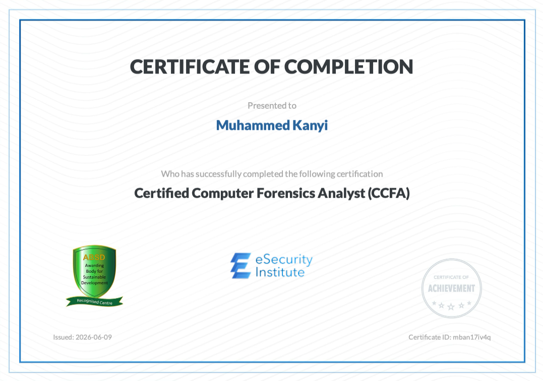 Muhammed Kanyi Certified Computer Forensics Analyst